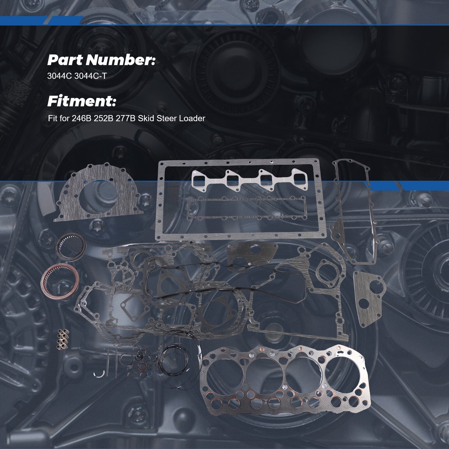 Cylinder Gasket Kit for CAT 3044C 3044C-T S4S Engine 246B 252B 267B 277B Loader