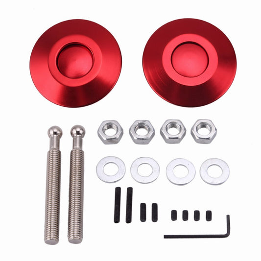 Red Push Button Billet Round Hood Pins Lock Clip Kit Engine Bonnets Lock