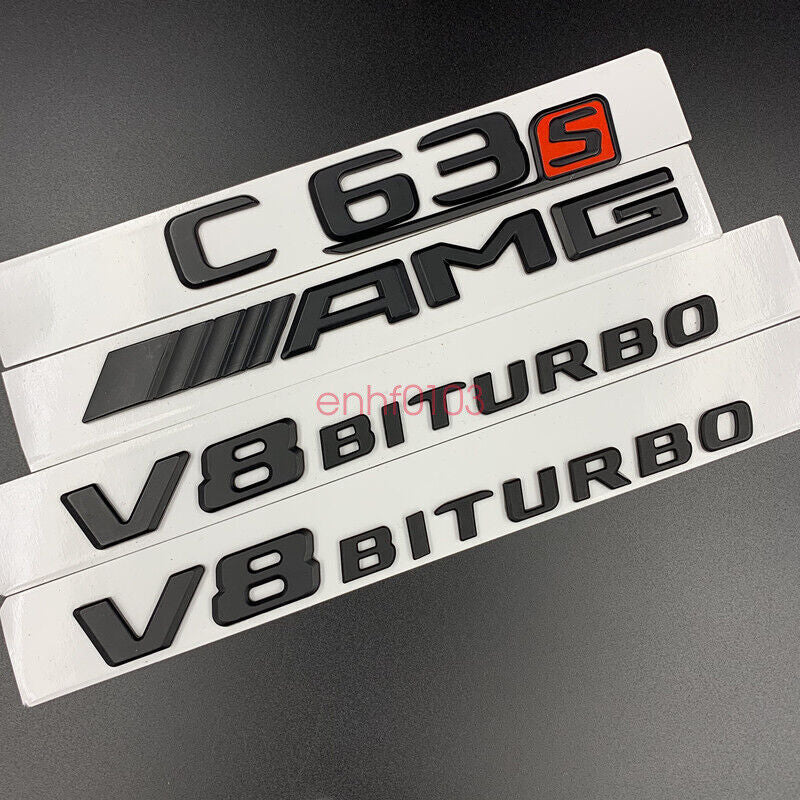 Matte black C63s AMG V8 BITURBO Trunk Emblem Badge Sticker For AMG