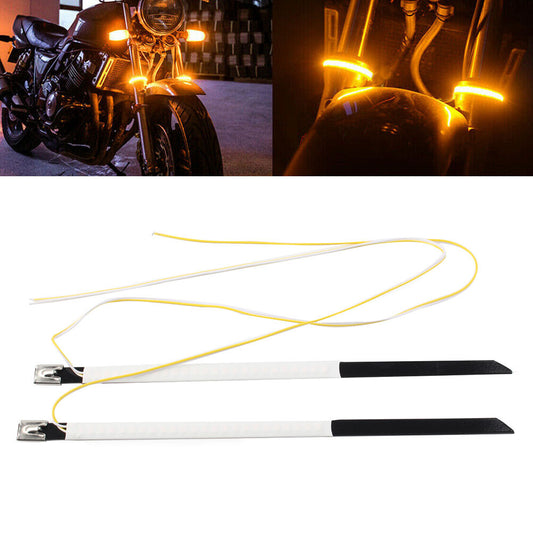 2x Motorcycle Bike Fork Turn Signal LED Indicators Blinkers Light Strips Amber