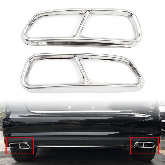 Glossy Silver Rear Exhaust Muffler Tail Pipe Cover Trim Fit for Audi A6 S6 2015-2018