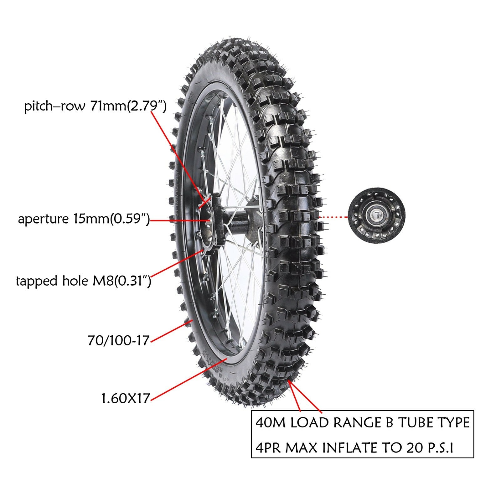 17-inch front wheel, 70/100-17 tire, rim + rotor, dirt pit bicycle, SSR cooler, 125cc 140cc