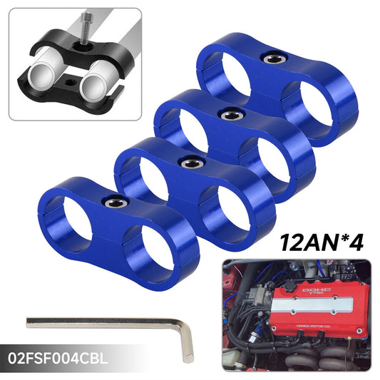4pcs AN12 24MM 0.94 Braided Hose Separator Clamp Fitting Adapter Bracket Blue