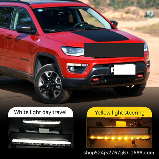 Pair LED DRL Daytime Running Light Fog Lamp Fit for Jeep Compass 2017 2018-2019