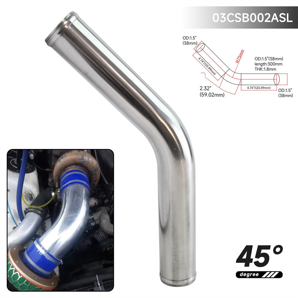 45 Degree 38mm 1.5 inch Aluminum Intercooler Intake Pipe Piping Tube Hose