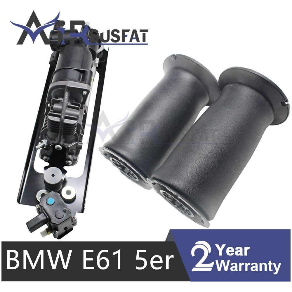 2 Air Suspension Spring Bags  1 Air Compressor Pump for BMW 5ER E61 2003-2010