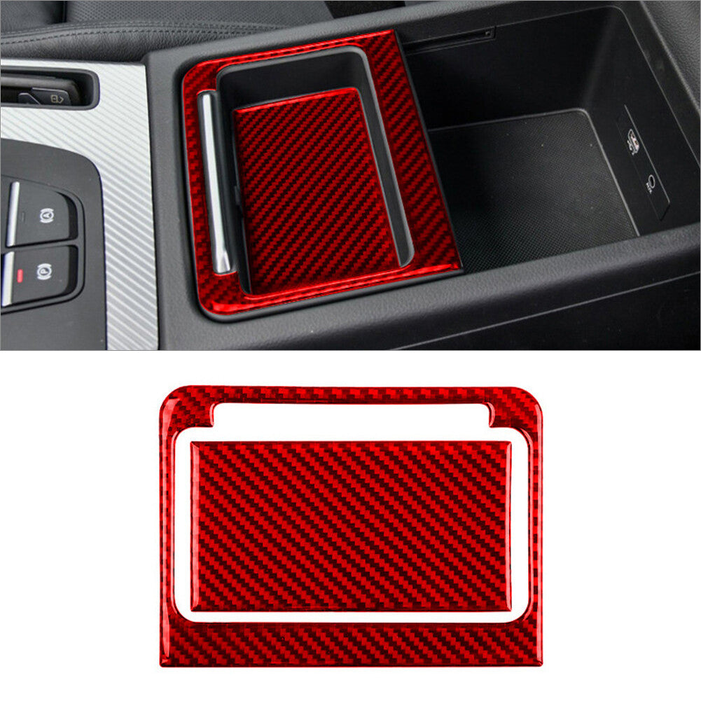 2Pcs Red Carbon Fiber Central Storage Box Cover Trim for Audi Q5 2018-2021