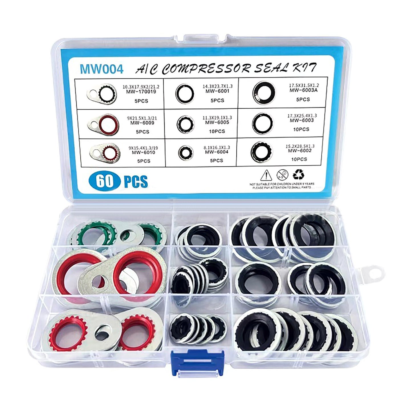 60Pcs/Box 9 Size Air Conditioning System Compressor Gasket Seals Washer Kits
