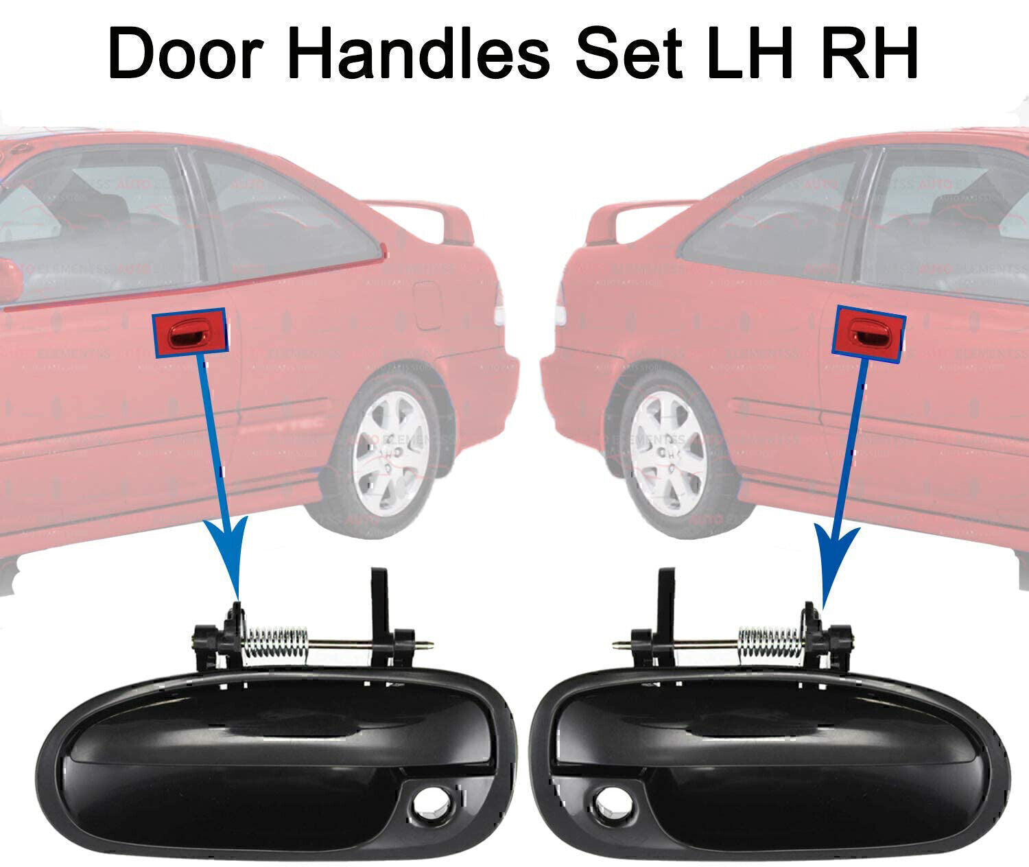 Exterior Door Handle Black Fit 96 -00 for Honda for Civic Set of 2 Front Primed Plastic