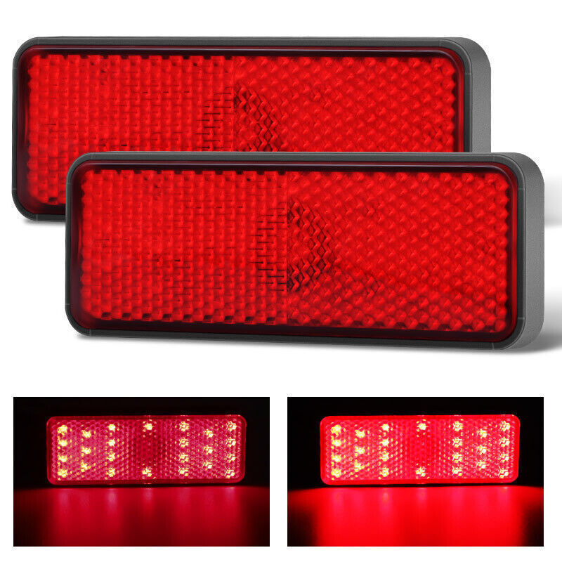 2 Rectangle 24 LED Motorcycle Reflector Stop Tail Brake Turn Signal Light Lamp