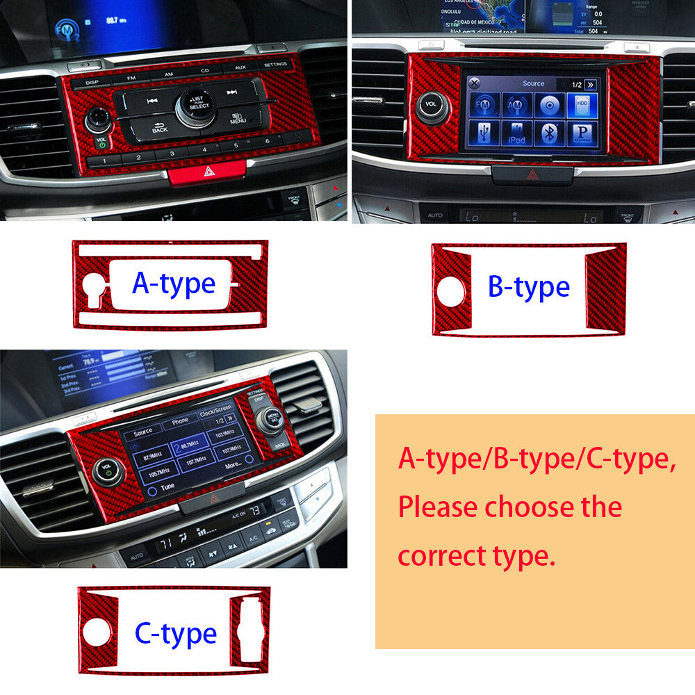 Red Carbon Central Console GPS Navigation Panel Cover for Honda Accord 2013-17 A