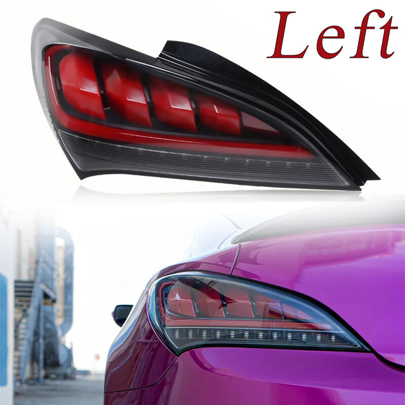 Left-facing, black sequential LED taillights are available on the 2010-2016 for Hyundai for Genesis Coupe.