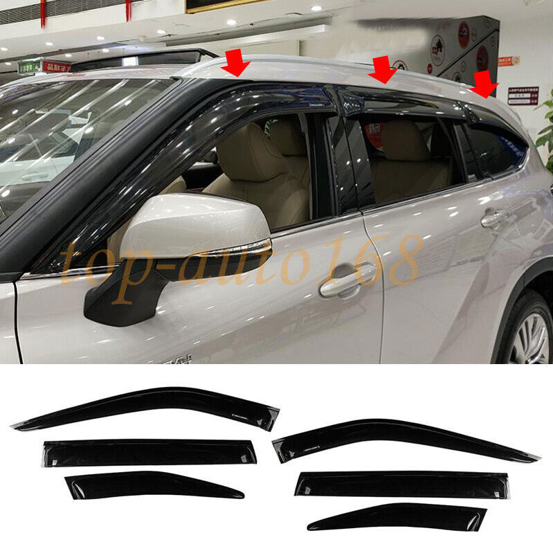 6p for Toyota Highlander 20-24 Black Window Visors Sun Rain Guard Vent Deflector