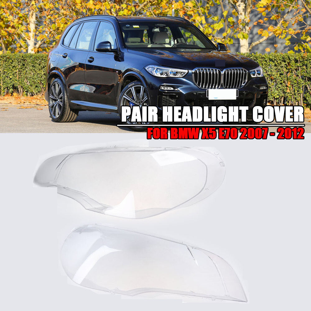 Car headlight lens protective cover, transparent LH+RH, suitable for BMW X5 E70 (2007-12-)