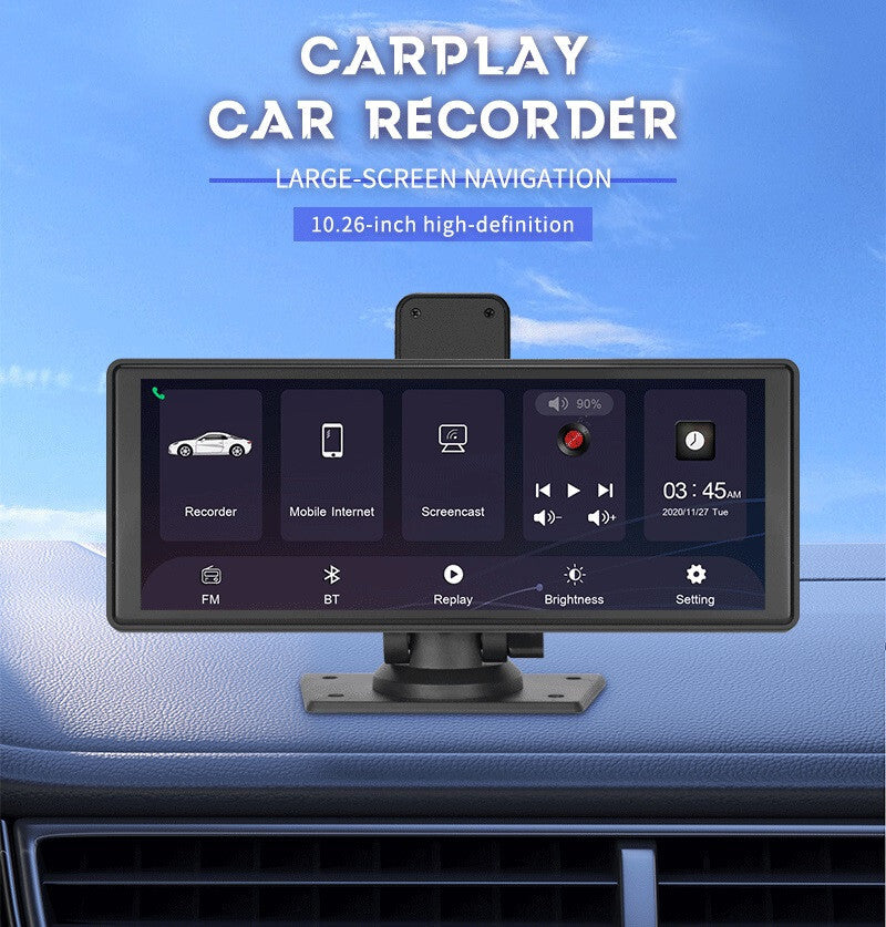 10.26in Car DVR Dual Dash Cam Touch Screen GPS FM For Apple Carplay Android Auto
