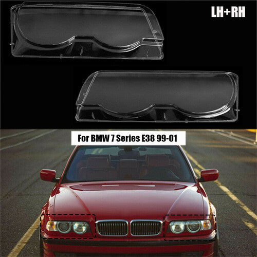 2-Piece Transparent Headlight Glass Lens Cover for BMW 7 Series 99-01