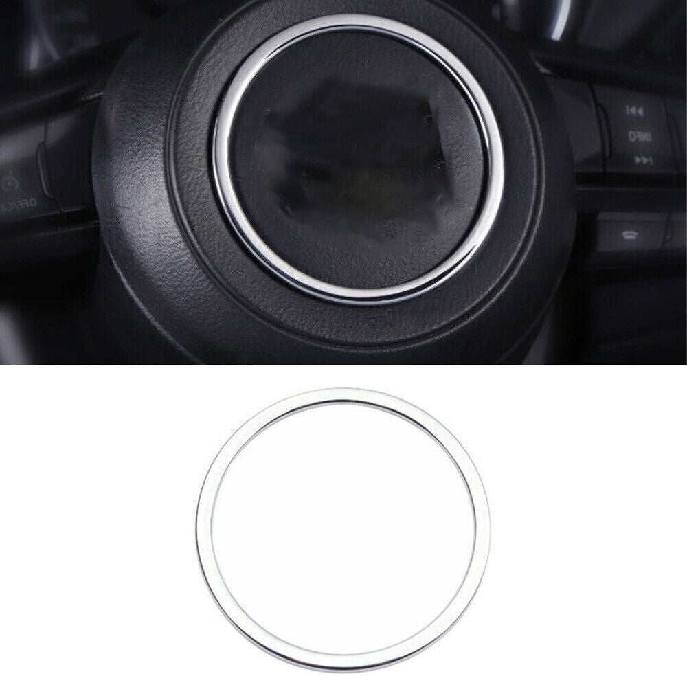 for Mazda 3 Axela 2017-18 ABS Silver Steering Wheel Horn Ring Trim Cover Frame