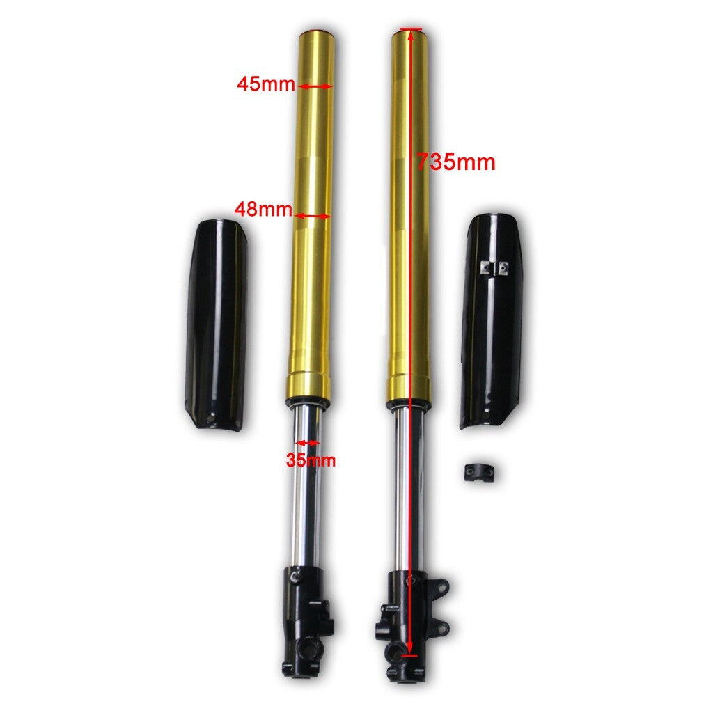 Suitable for 125cc and 150cc Dirt Pit Trail bikes with 735mm front fork impact three-tree clamps.
