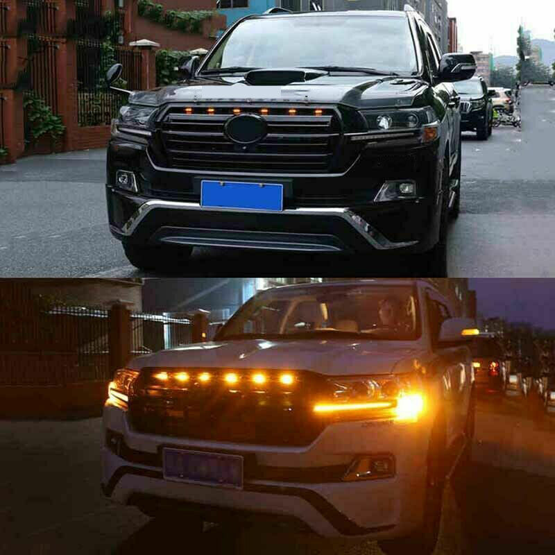 for Land Cruiser LC200 2016-2021 LED Car Front Bumper Grille Light Bar Decor Kit