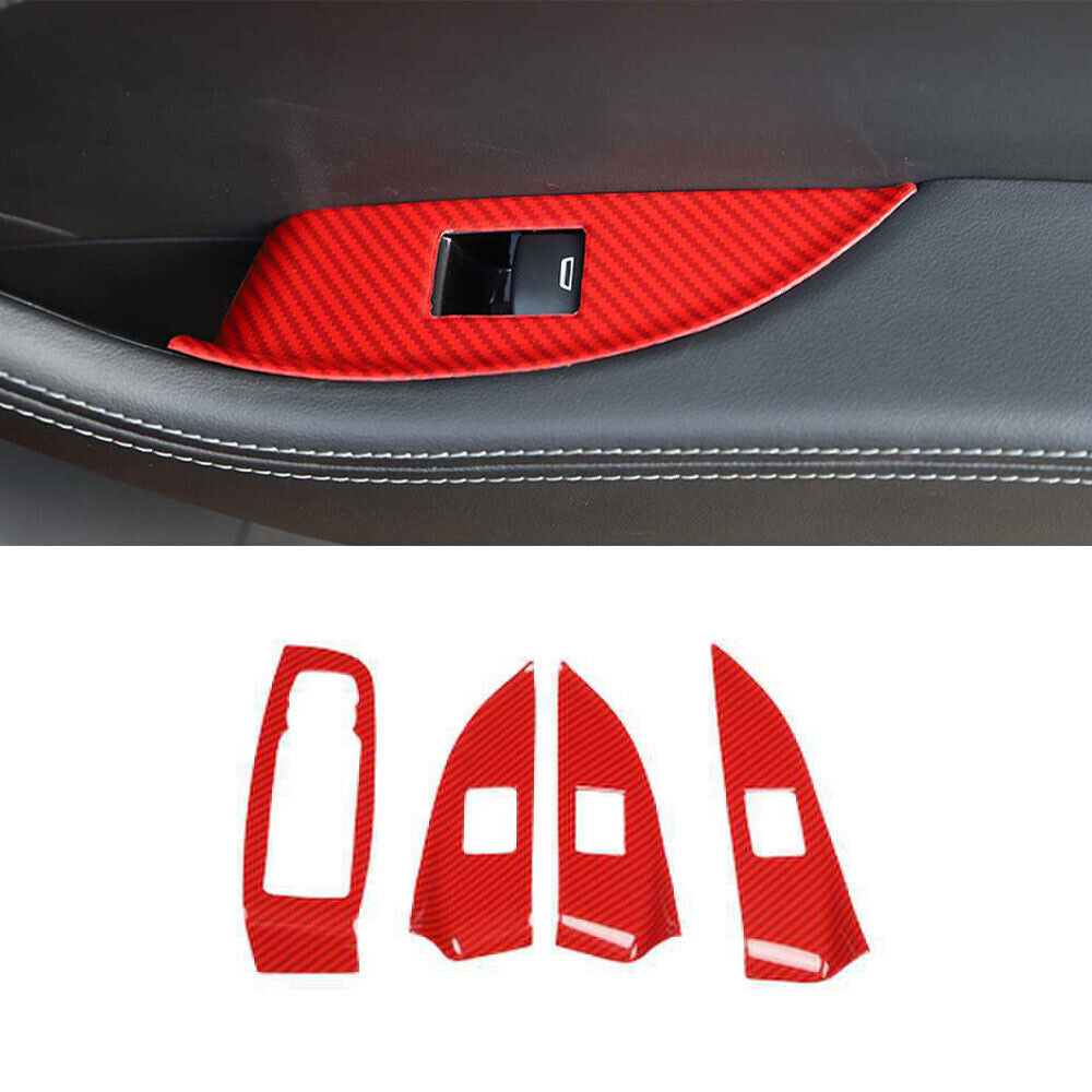 for Cadillac CT5 2020-24 Red Carbon Fiber Door Window Switch Lift Cover Trim 4P