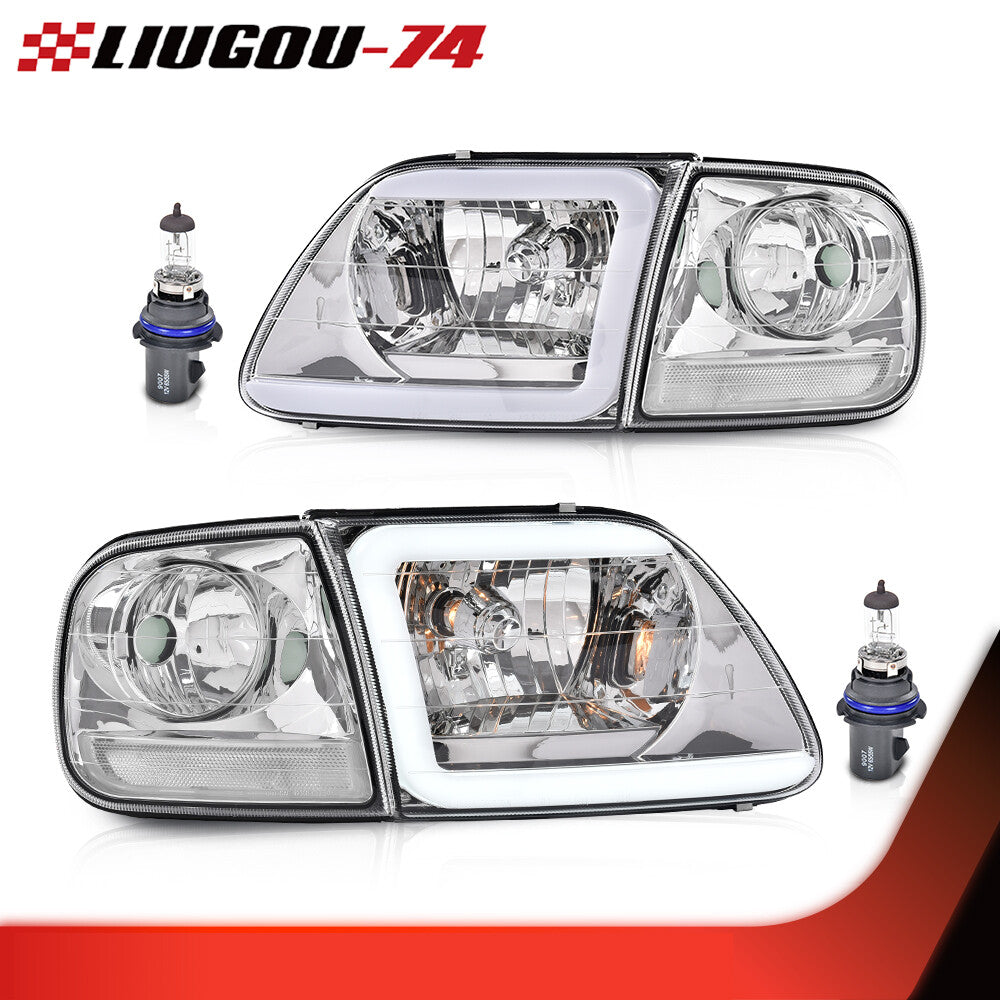 Chrome/clear LED DRL headlights and cornering lights suitable for 97-04 F-150 Expedition
