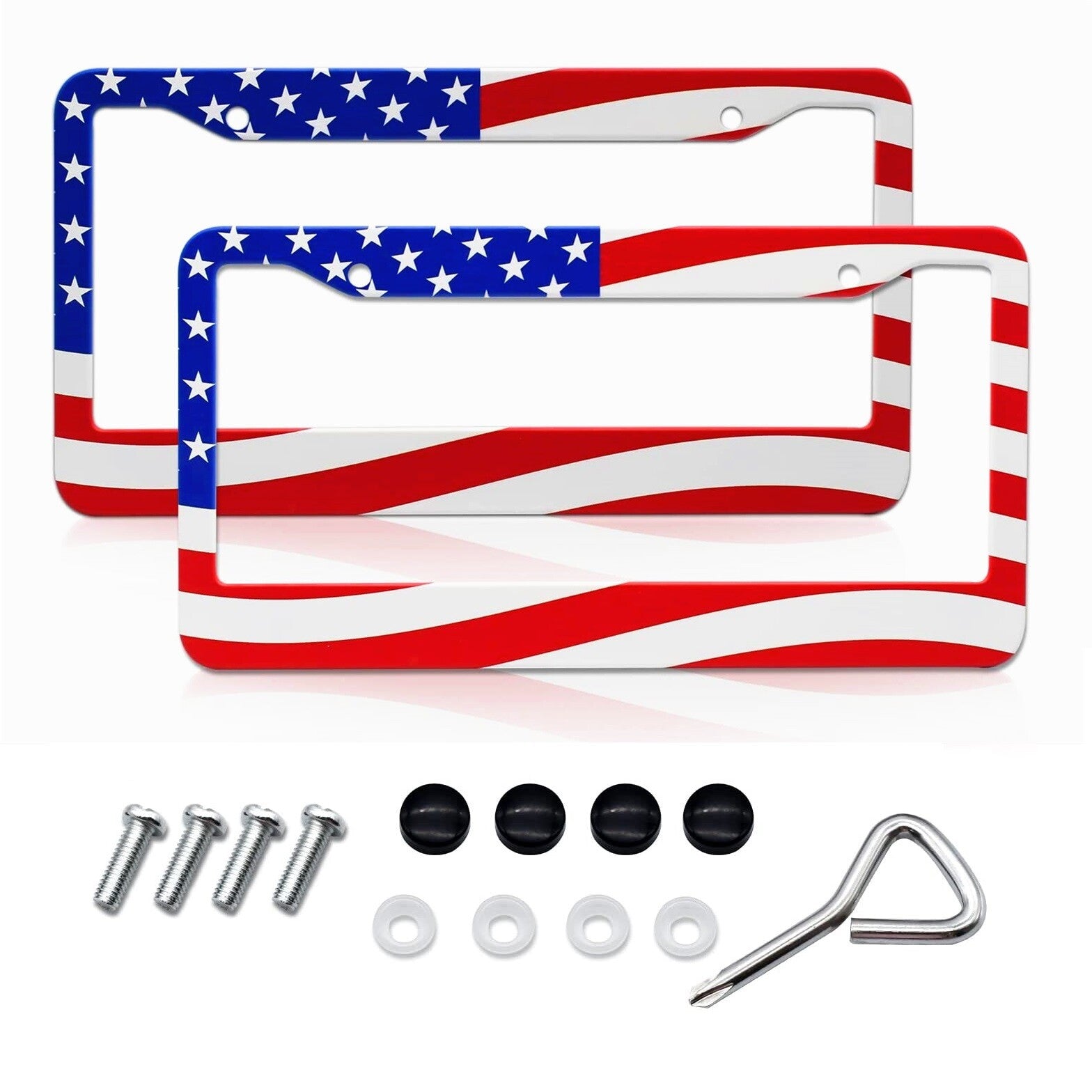2x for Toyota Accessory US American Flag Patriotic Car License Plate Frame Cover