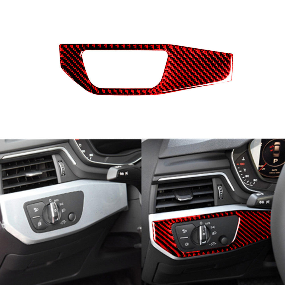 for Audi for A4 2017-2019 Red Carbon Fiber Headlight Switch Panel Cover Trim Sticker