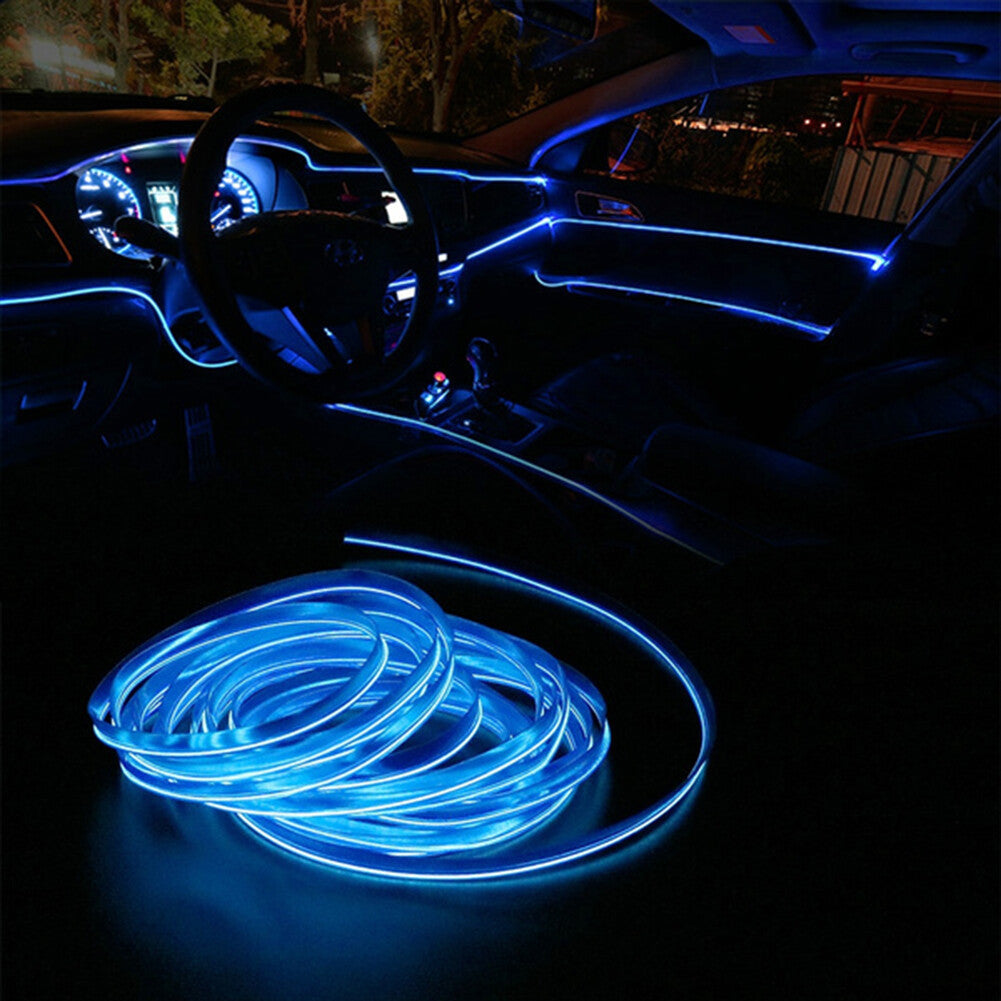 Car Interior LED Neon Light Decor Atmosphere EL Wire String Strip Lamp Blue