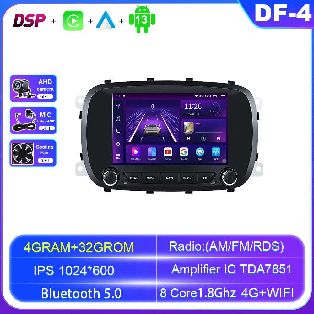 for FIAT 500X 2014-2020 Stereo CarPlay Car Radio GPS Multimedia Player Screen