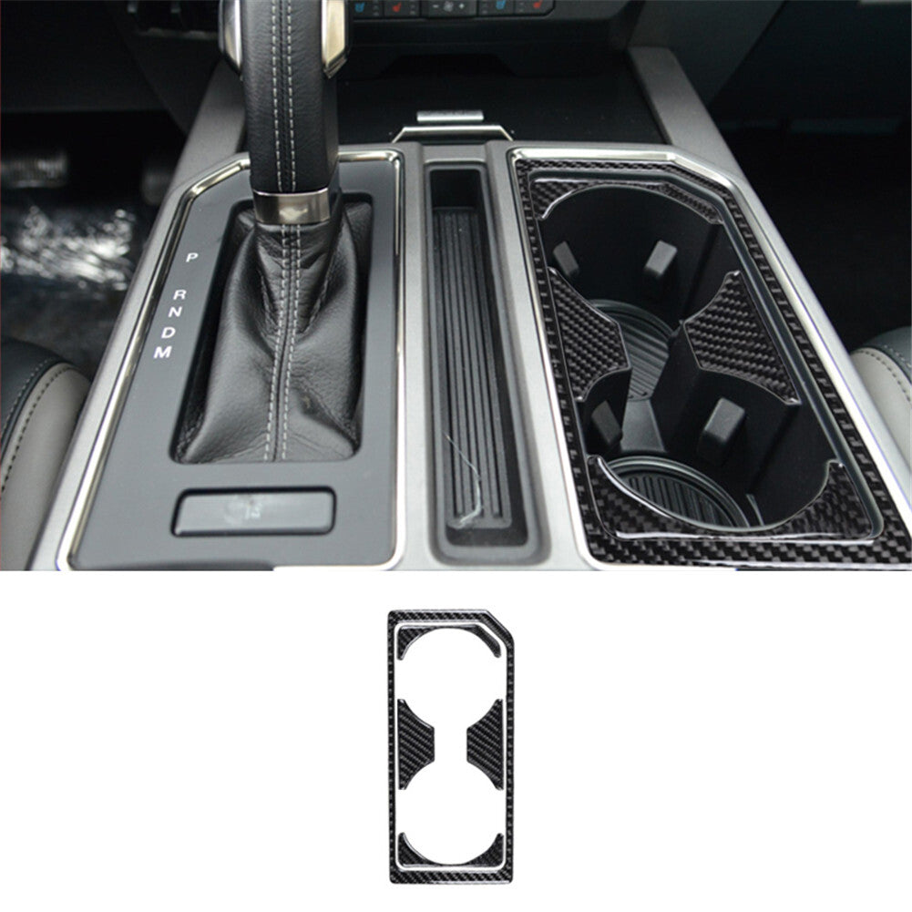 Carbon Fiber Interior Front Center Cupholder Cover Trim for Ford F-150 2015-2017