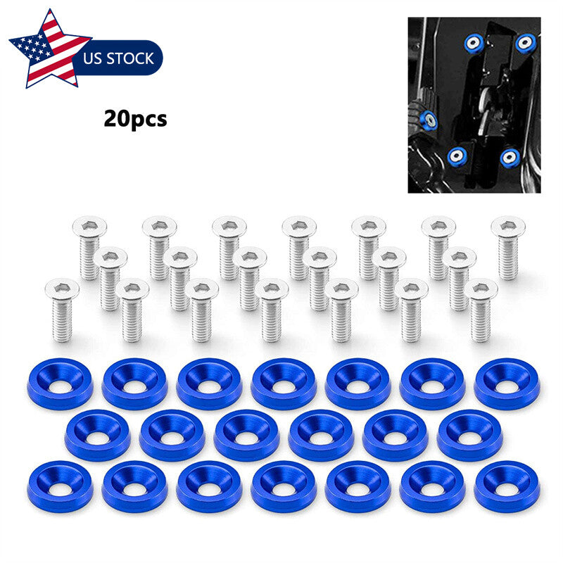 20pcs Blue Aluminum Fender Bumper Washer M6 Bolt Engine Bay Dress Up Kit