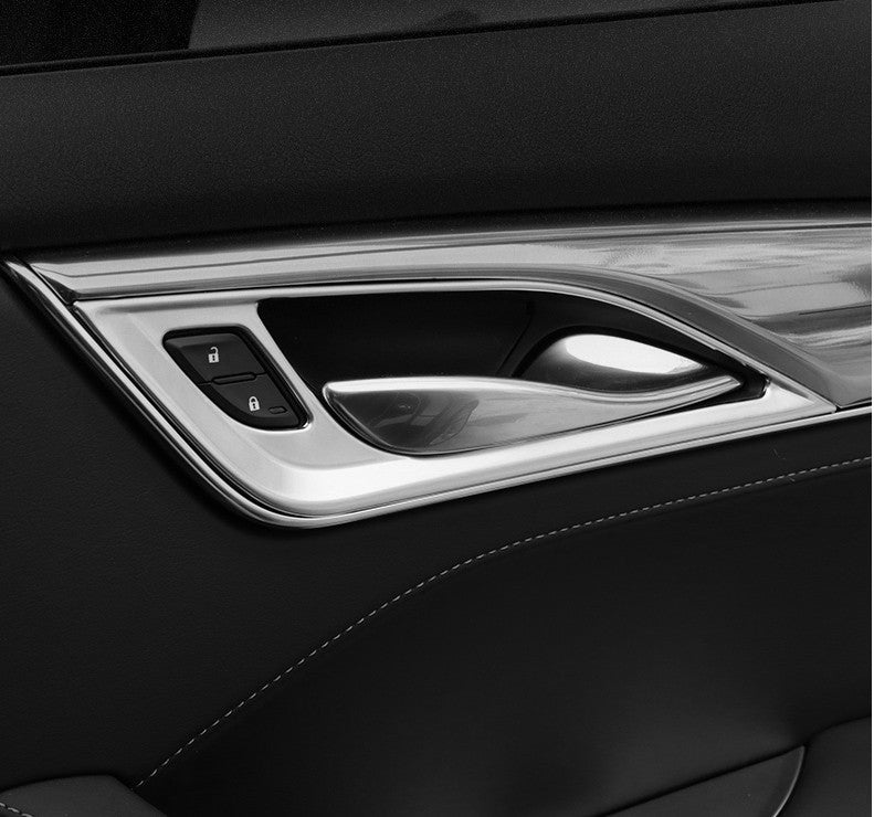 4P Inner Door Handle Frame Trim Mate Silver Steel Fit for Cadillac CT5 2020-2024