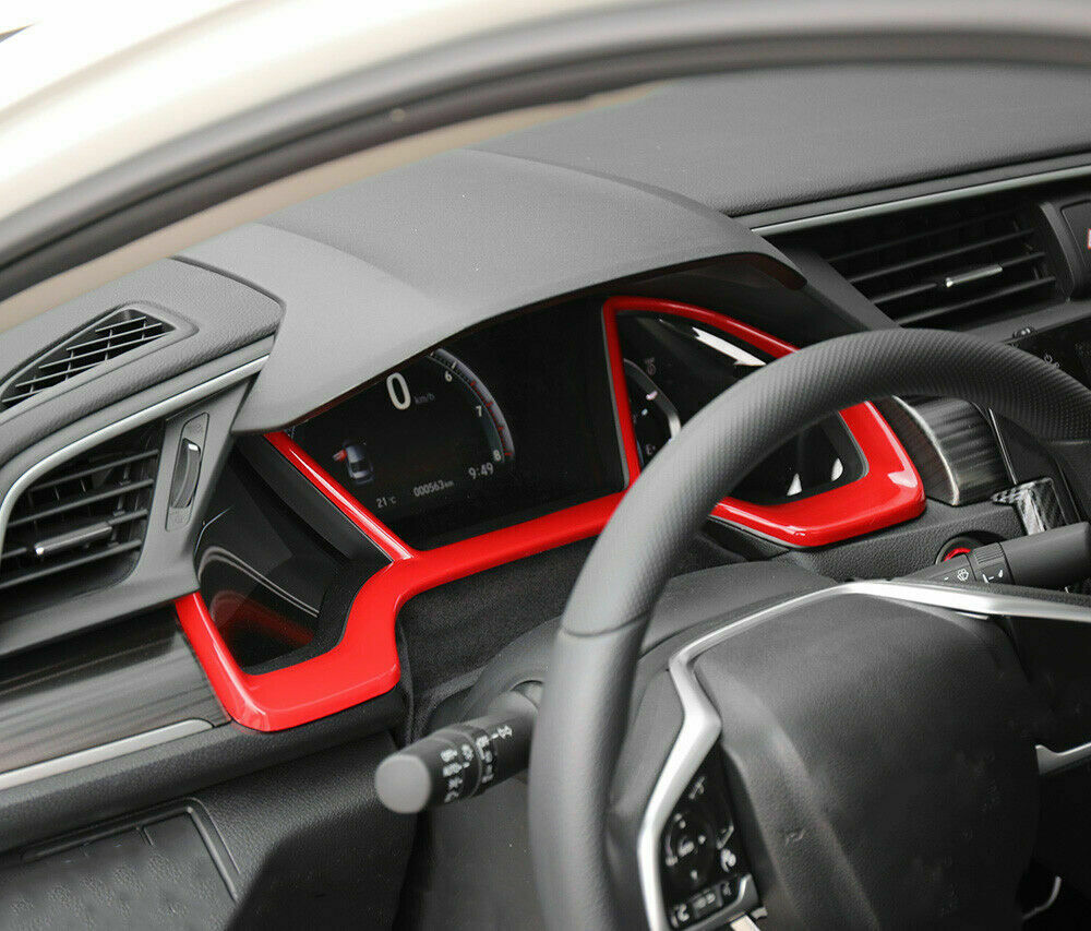 for Honda for Civic 2016-2021 Glossy Red ABS Dashboard Speedmeter Frame Cover Trim