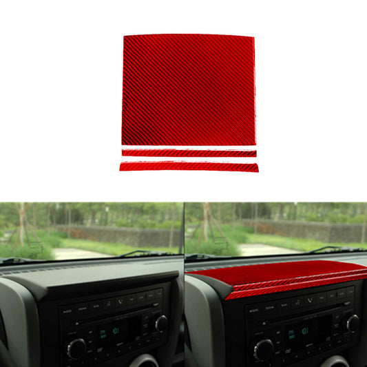 3X Red Carbon Fiber Above Center Console Cover Trim for Jeep for Wrangler 2007-2010