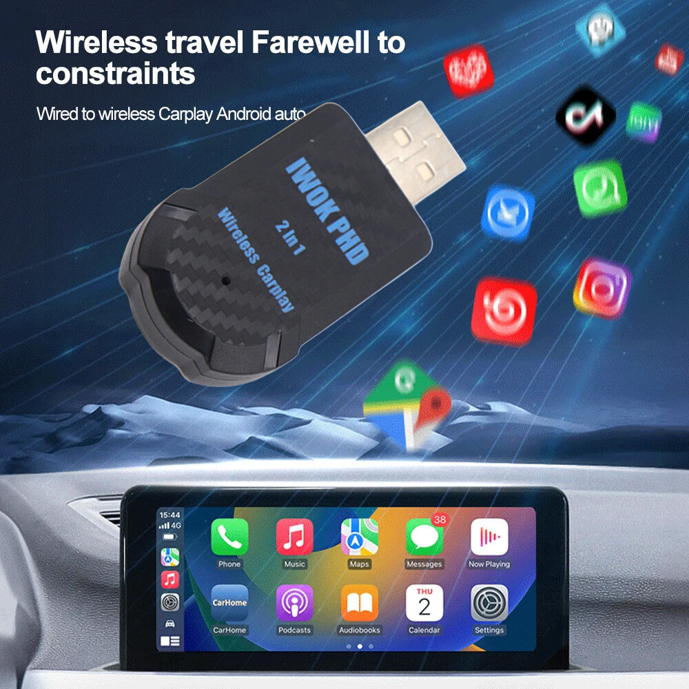 2-in-1 Wireless CarPlay Bluetooth for Apple iOS and Android Auto for Smart USB Type-C