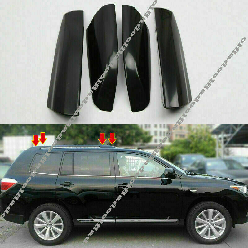 4P Black Roof Rack Cover Rails End Shell Replace for Toyota Highlander 2008-2013