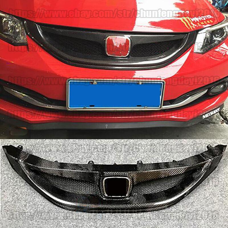 Carbon Fiber Front Bumper Grille Grill Fit For 2013-15 9th for Honda for Civic Sedan SI
