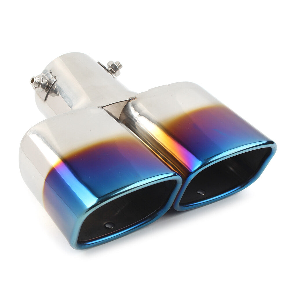 Rear Dual Exhaust Pipe Car Tail Muffler Tip Throat Tailpipe Stainless Steel Blue