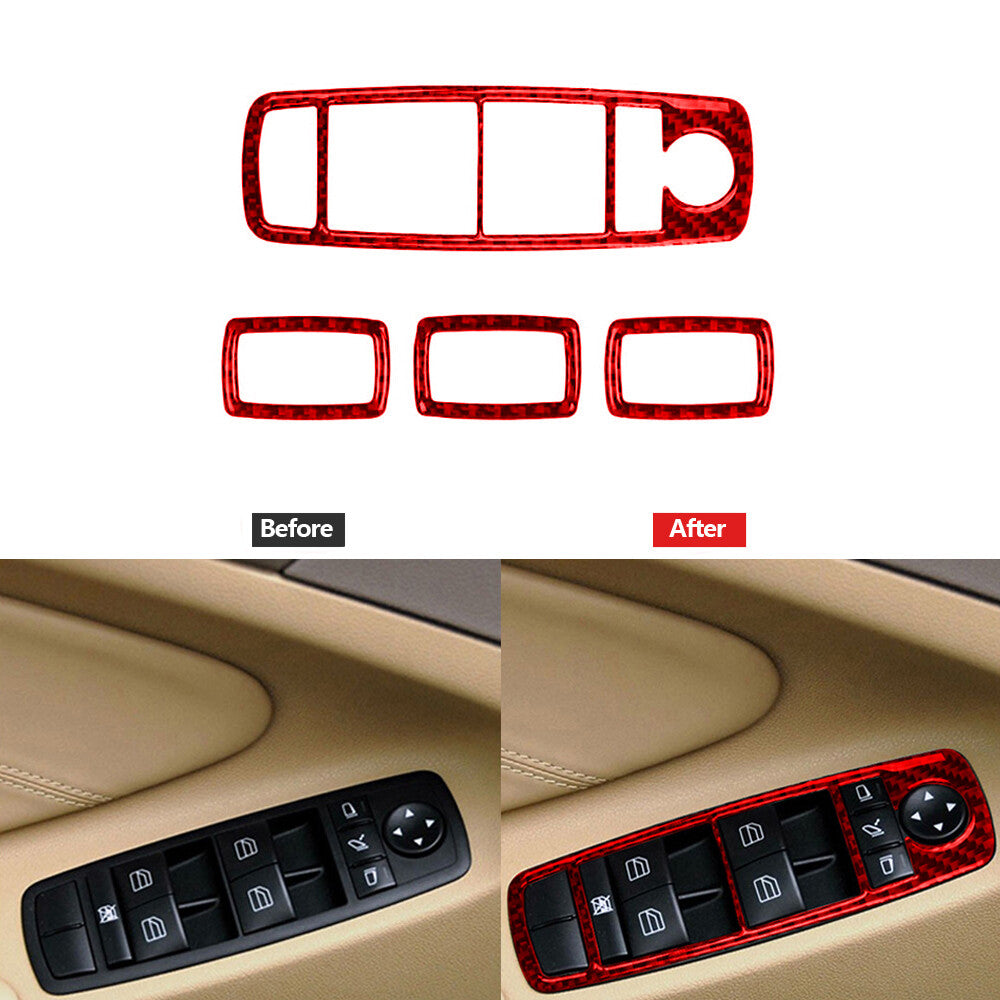 Red Carbon Fiber Window Switch Button Cover Trim for Mercedes Benz M-class 06-11