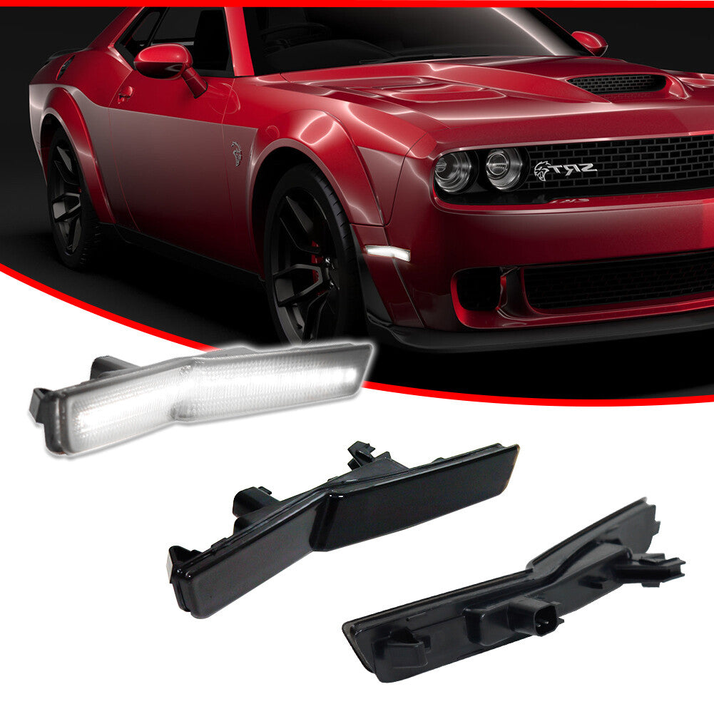 Smoked white front fender side marker lights for 2018+ for Dodge for Challenger Widebody
