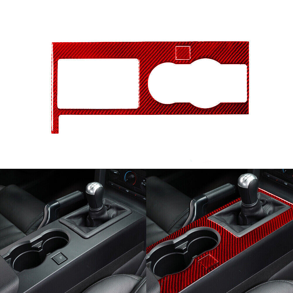 2Pcs Red Carbon Fiber Gear Shift Panel Cover Trim for Ford for Mustang 2005-2009