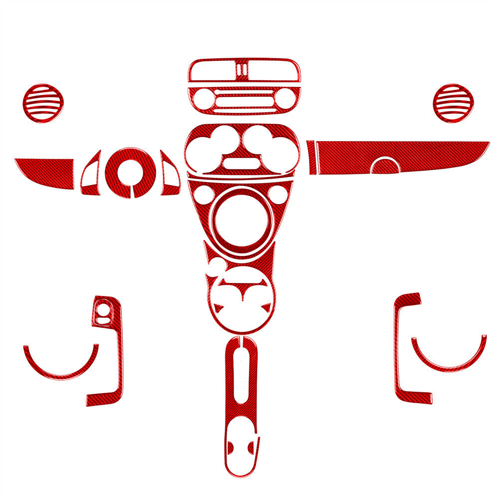 Kit for Fiat 500 2012-15Red Carbon Fiber Interior Full Set Decorative Trim 26Pcs
