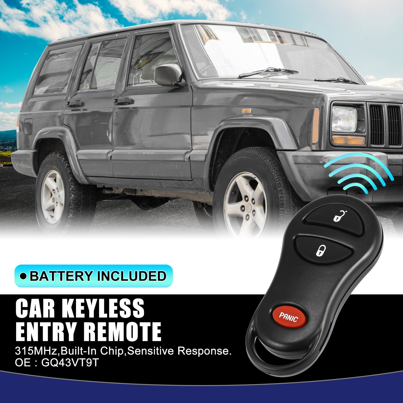 315MHz Keyless Entry Remote Key Fob GQ43VT9T Suit for Jeep Cherokee Item of 1
