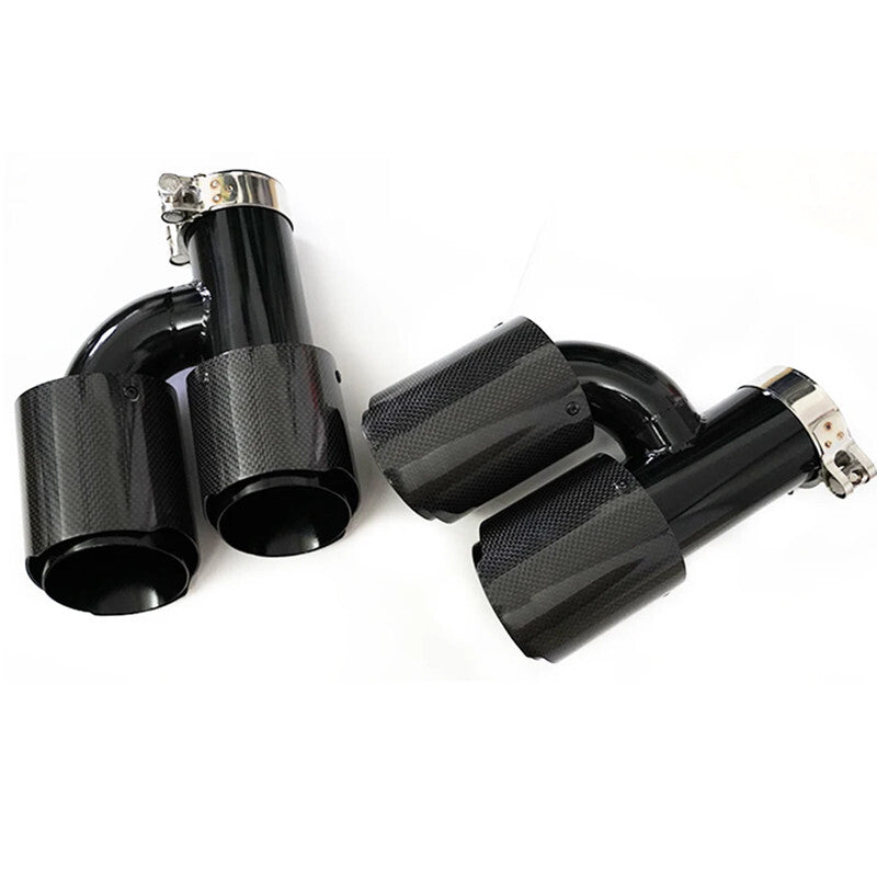 Car Right+Left All Black Glossy Carbon Fiber Exhaust Pipe H Rear Exhaust Tip End