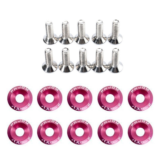 10pc Pink JDM Billet Aluminum Fender Bumper Washer Bolt Engine Bay Dress Up Kit