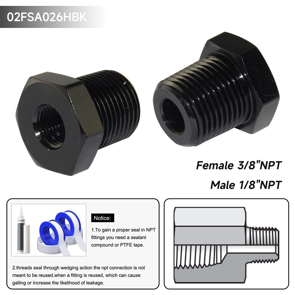 2PCS 1/8 Male x 3/8 Female NPT Thread Reducer Hex Bushing Pipe Fitting Alloy