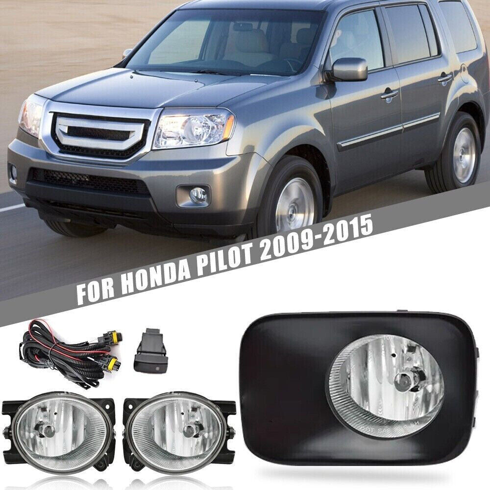 Front Bumper Fog Light Lamps w/Cover Bezel+Wiring Kit for Honda Pilot 2009-2015