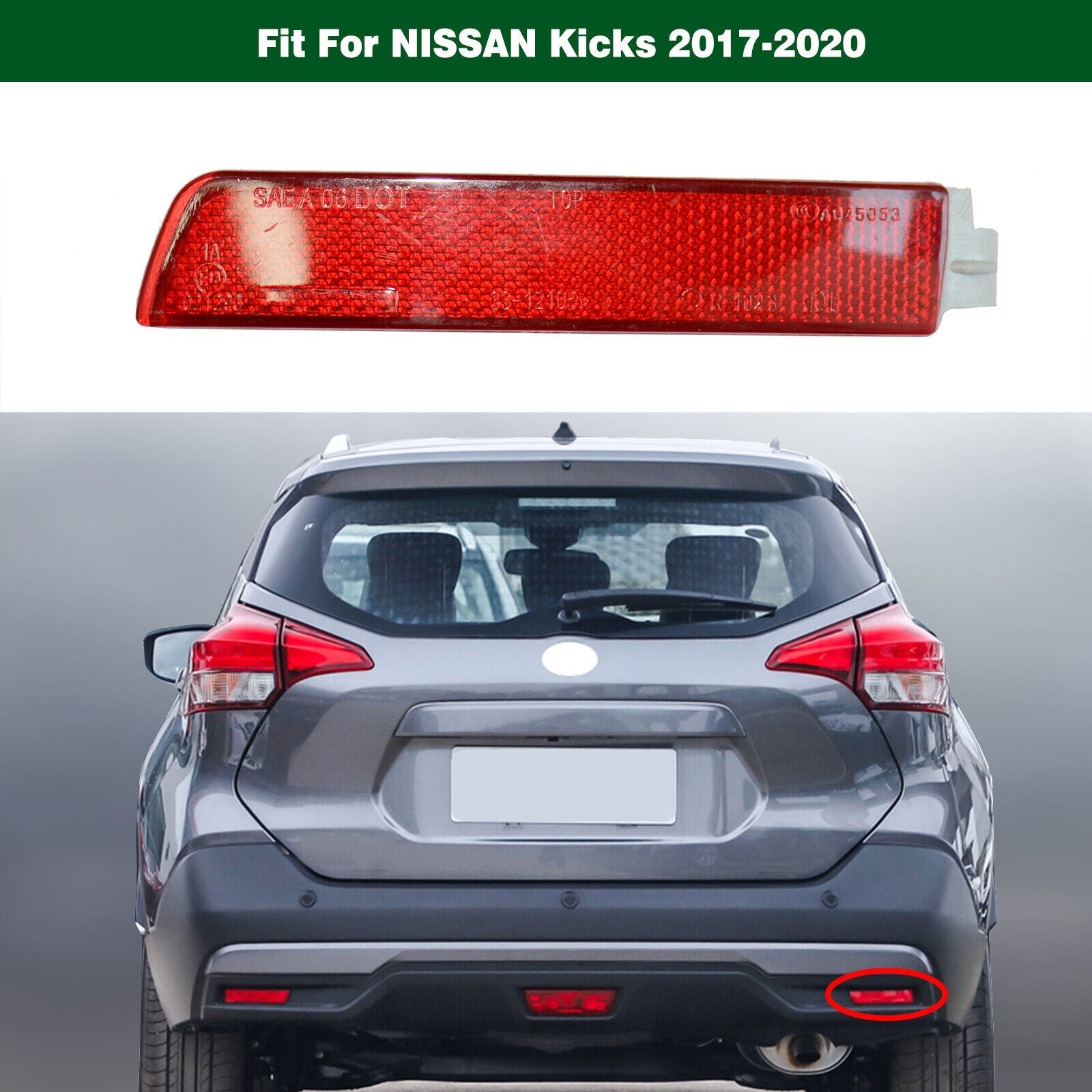 Passenger Right Side 265605C000 Rear Bumper Reflector for Nissan Kicks 2017-2020