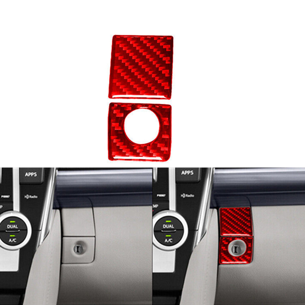 2X Red Carbon Fiber for Co -pilot Storage Box Handle Cover for Toyota for Camry 2012-2014