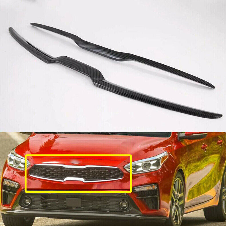 for Kia Forte 19-21 Carbon fiber Front Center Grille Grill Molding Cover Trim 2x